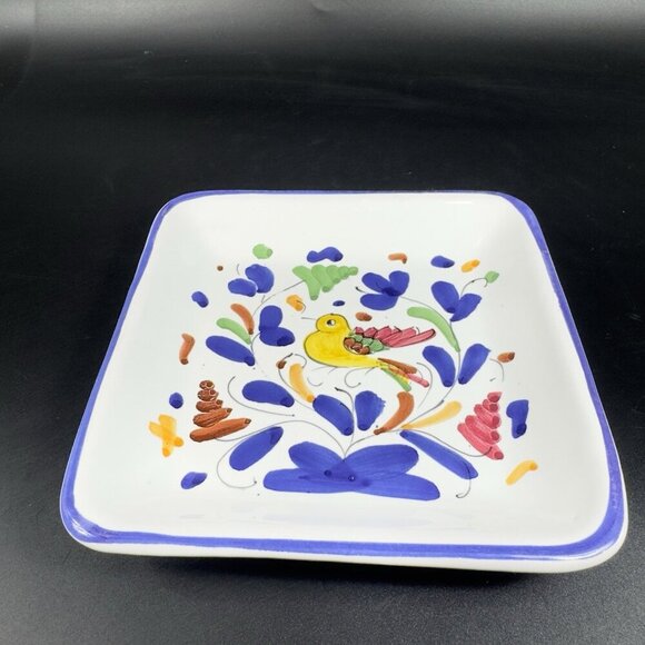 Sambuco Mario Deruta Hand Painted Pottery Square Dish Plate Made In Italy Bird - Picture 10 of 11